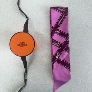Authentic Hermes Silk Pink Ribbon Bolduc Twilly Scarf Ribbon With Box